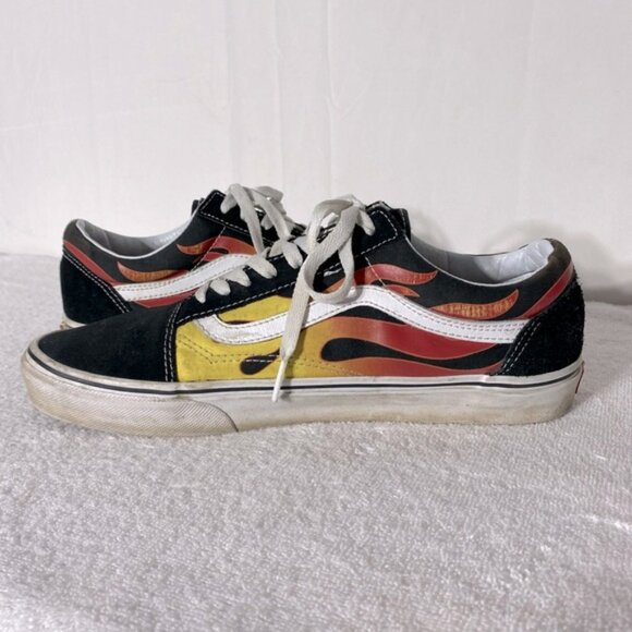 Vans Unisex Old Skool Low Top Lace Up Yellow Red Flame Skate Shoes 10.5 - Picture 10 of 12
